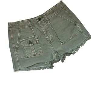 American Eagle Women's Olive Green Denim Shorts with Pockets and Raw Hem Size 2